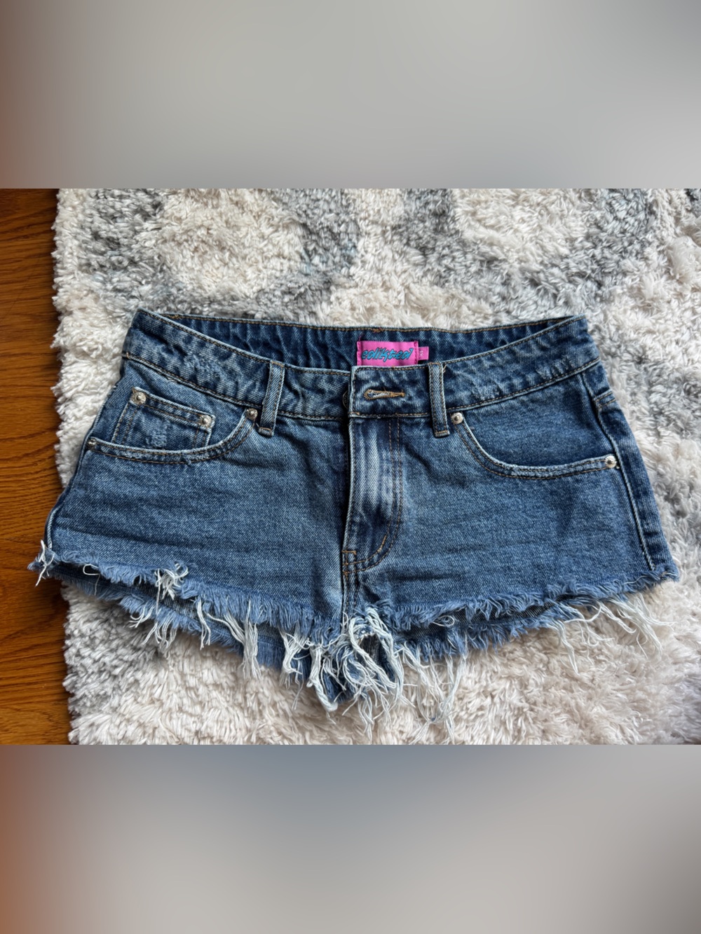 Edikted Blue Frayed Hem Denim Shorts